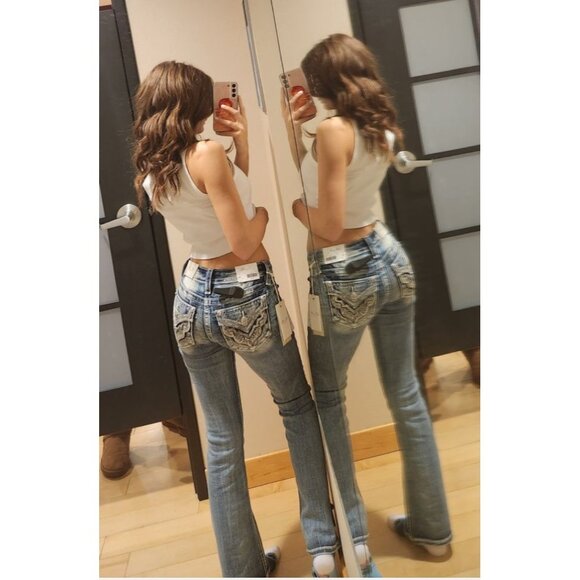 Rock Revival Cornett Bootcut Jean Women 29 Blue Flare Mid Rise Y2K Western Chore - Picture 5 of 16